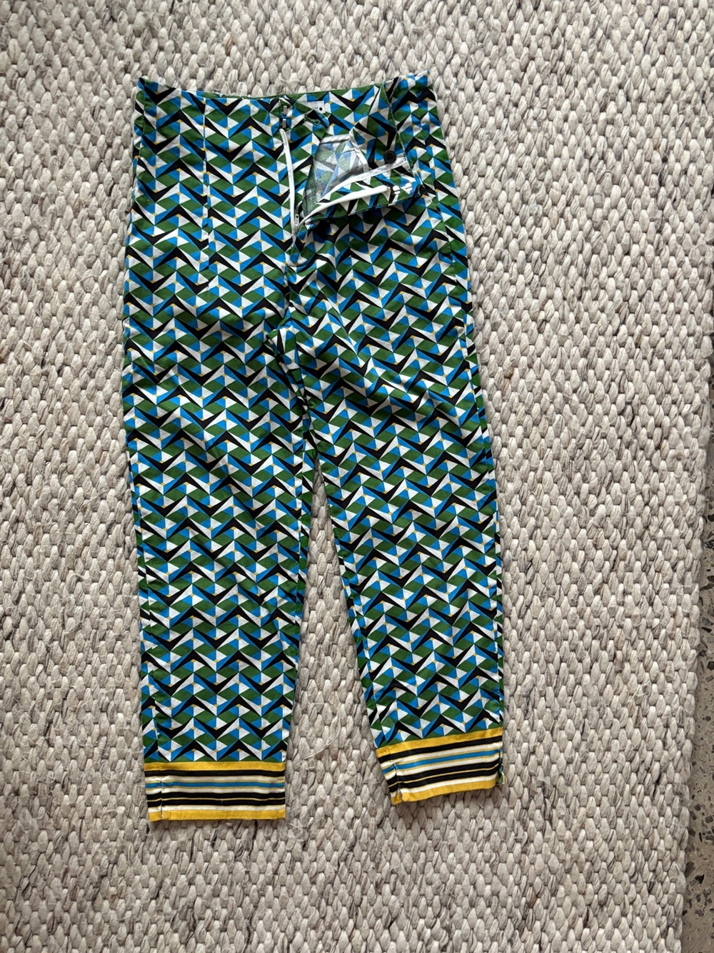 Zara Green, Blue and White women capri with Striped Cuffs